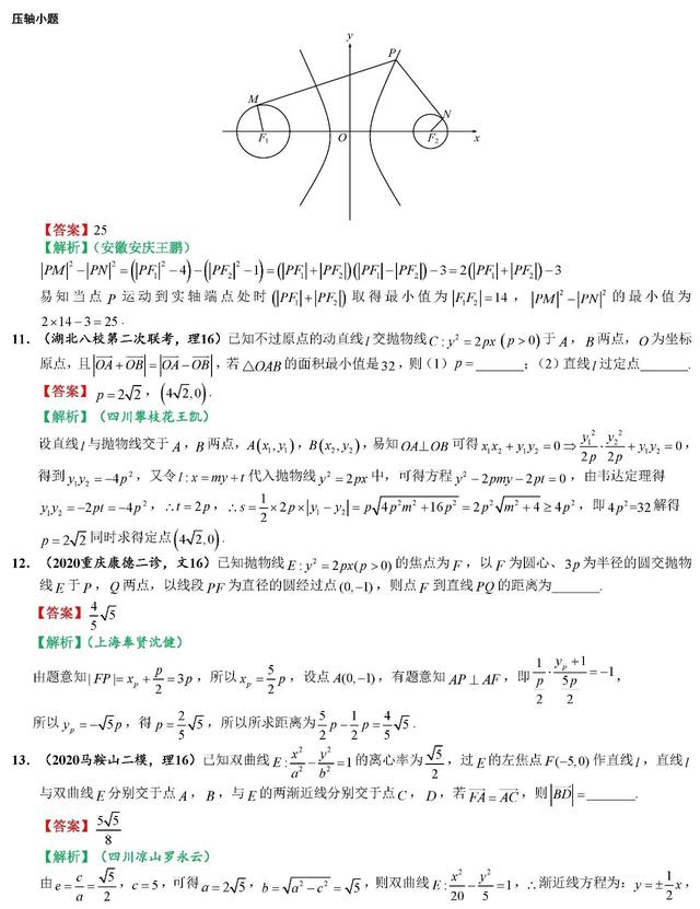 2020高考数学最可能考的100道选填题（二）考前一定要拿下！