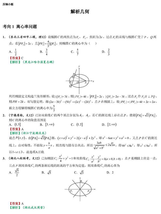 2020高考数学最可能考的100道选填题（二）考前一定要拿下！