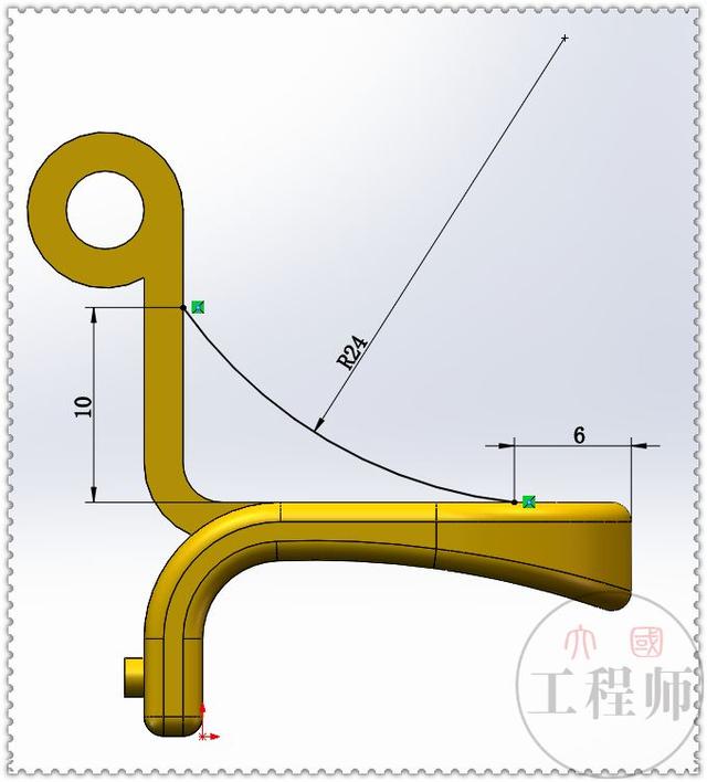 用SolidWorks画的金属连接件，此图蓝色面的切除，是个小难点