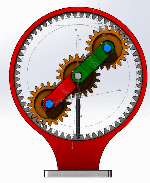 用SW装配的四个齿轮之间的相互啮合运动，齿轮用的都是标准件