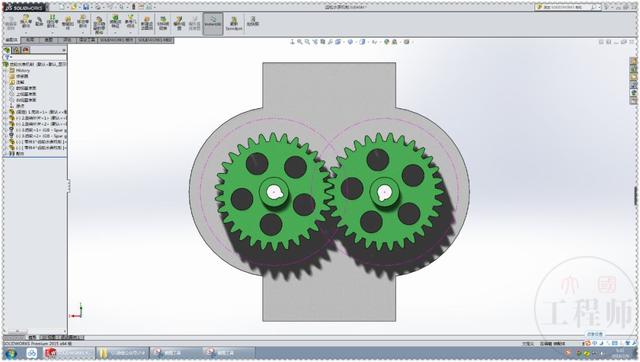 用SolidWorks设计的一个水表机制，用两个标准件齿轮来驱动