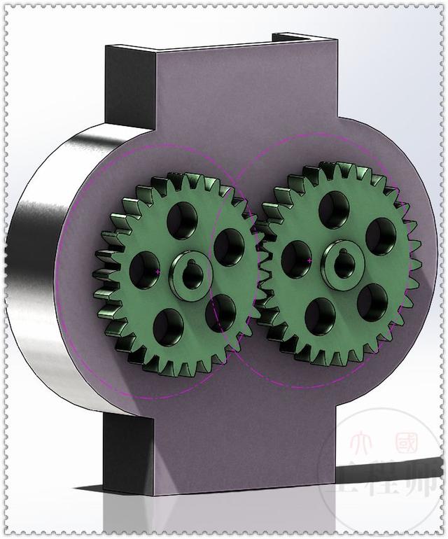 用SolidWorks设计的一个水表机制，用两个标准件齿轮来驱动