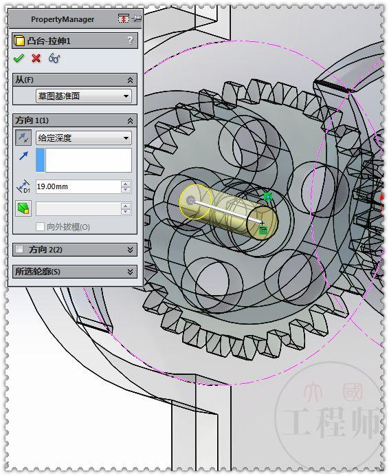 用SolidWorks设计的一个水表机制，用两个标准件齿轮来驱动