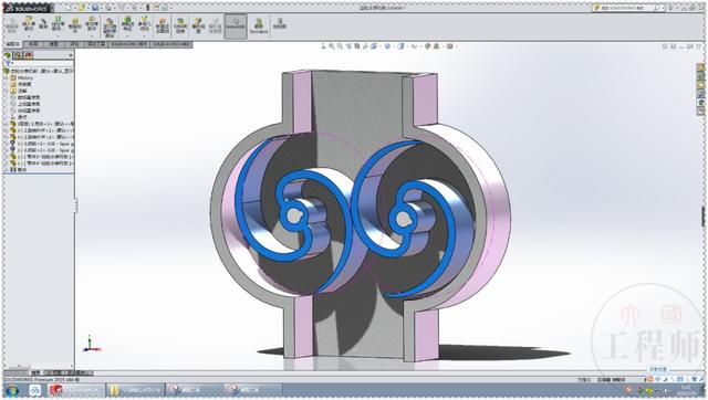 用SolidWorks设计的一个水表机制，用两个标准件齿轮来驱动