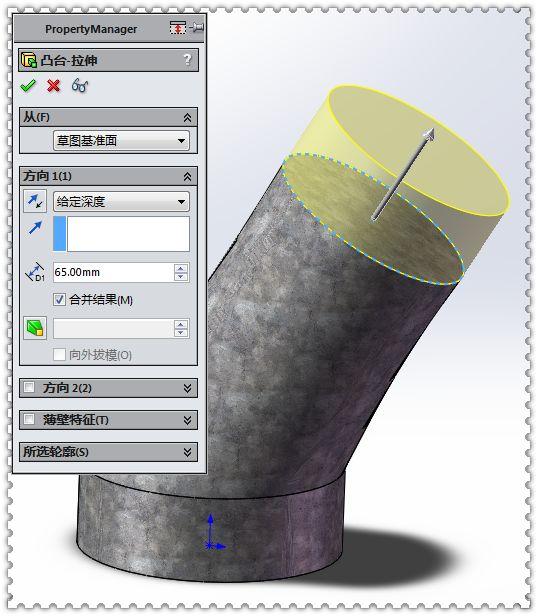 用SW实体建模的裤型三通管，如果曾经学过放样现在就能画出此图