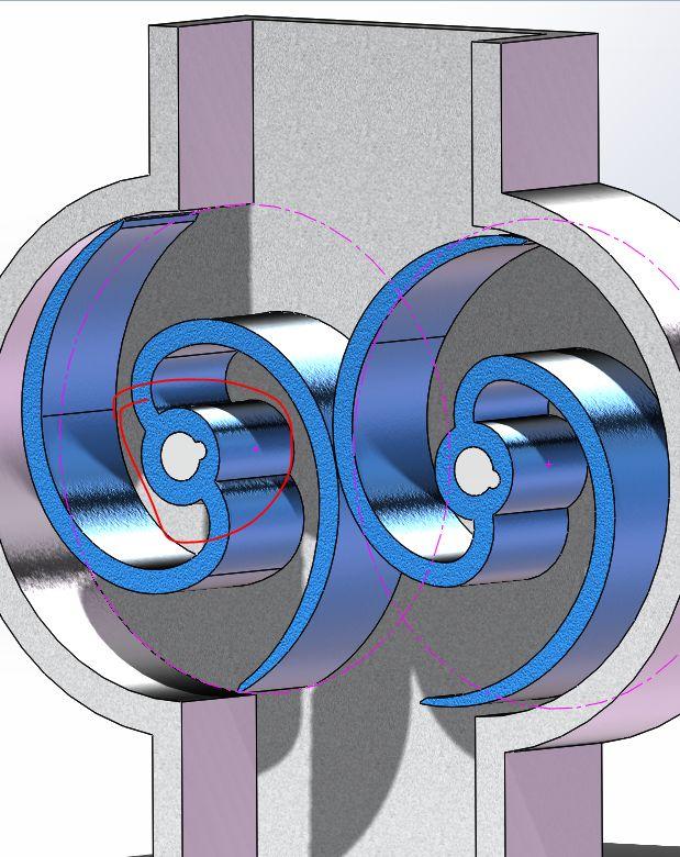 用SolidWorks设计的一个水表机制，用两个标准件齿轮来驱动