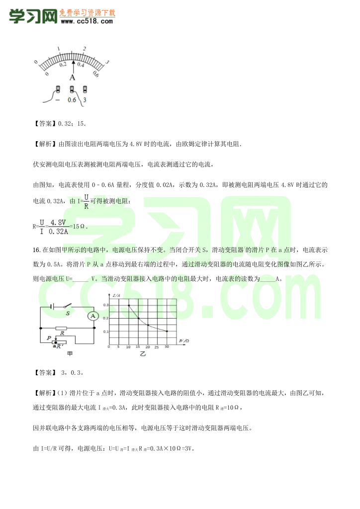 初三物理全册精讲练习第17章《欧姆定律》