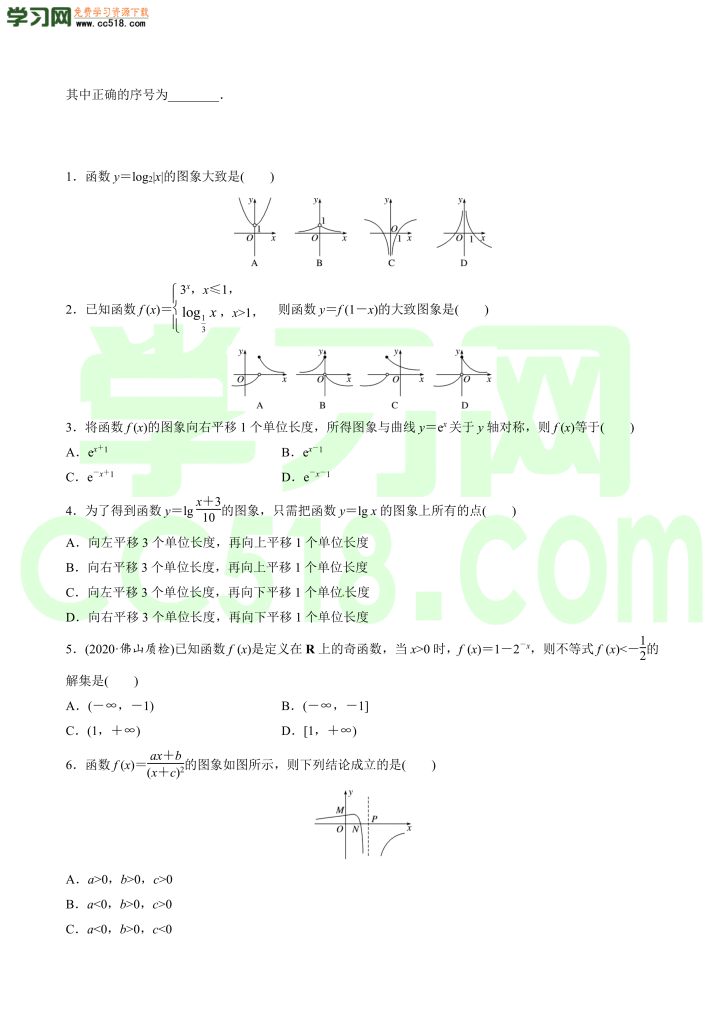 高三数学一轮复习训练：函数的图象