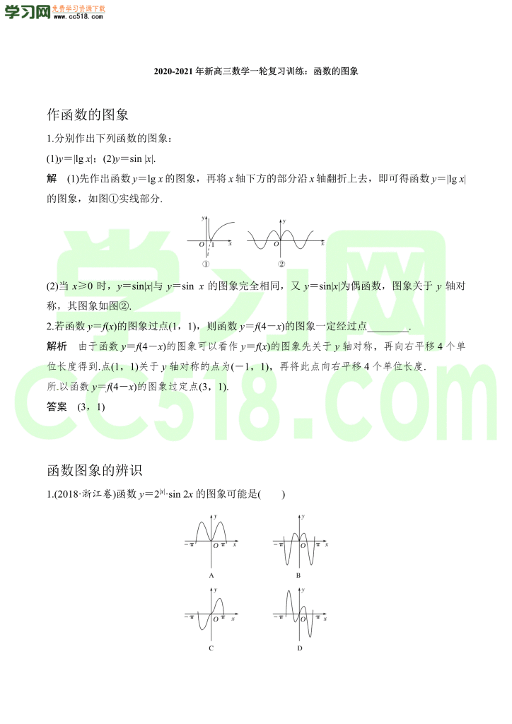 高三数学一轮复习训练：函数的图象