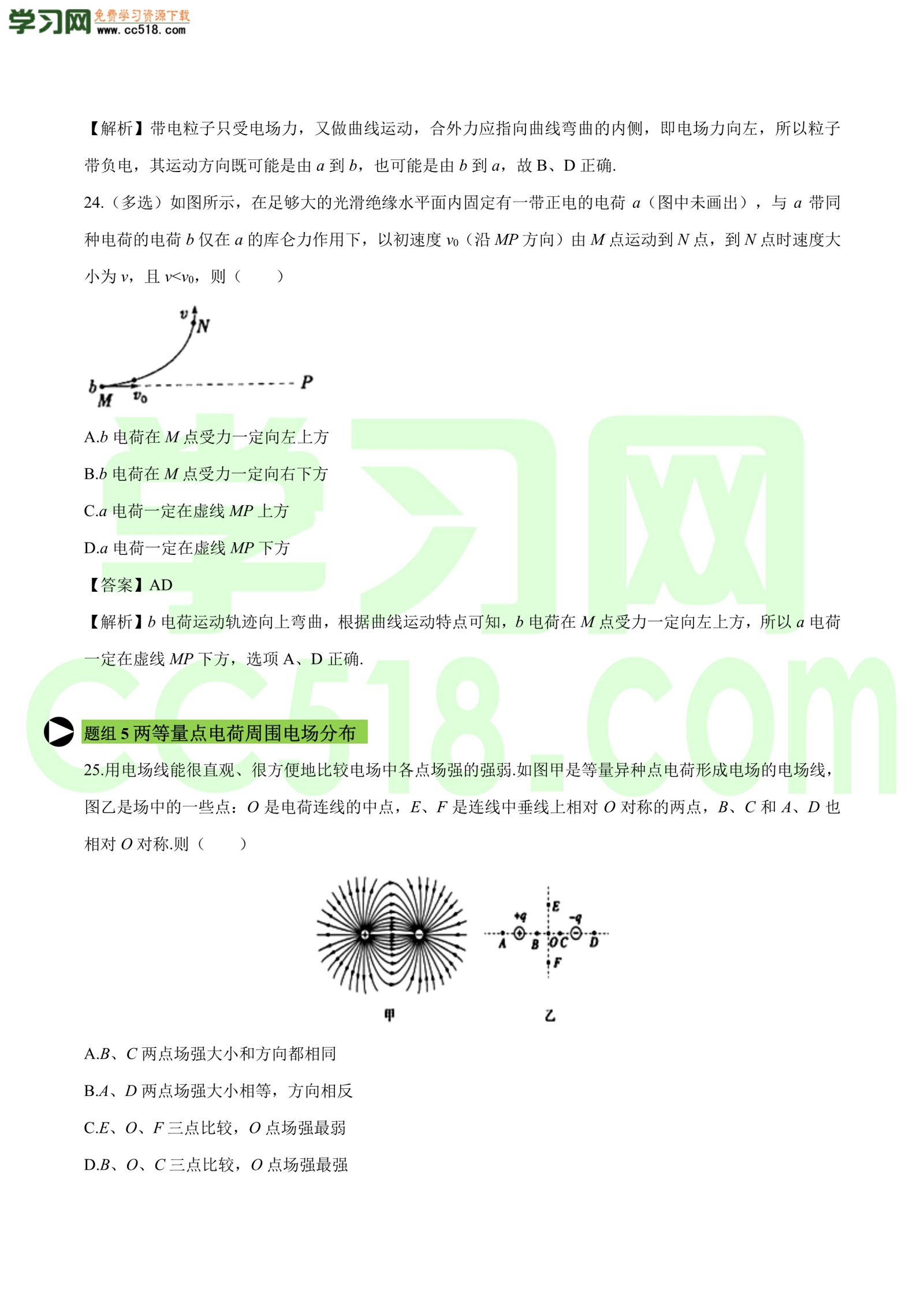 高二物理：电场强度专题训练