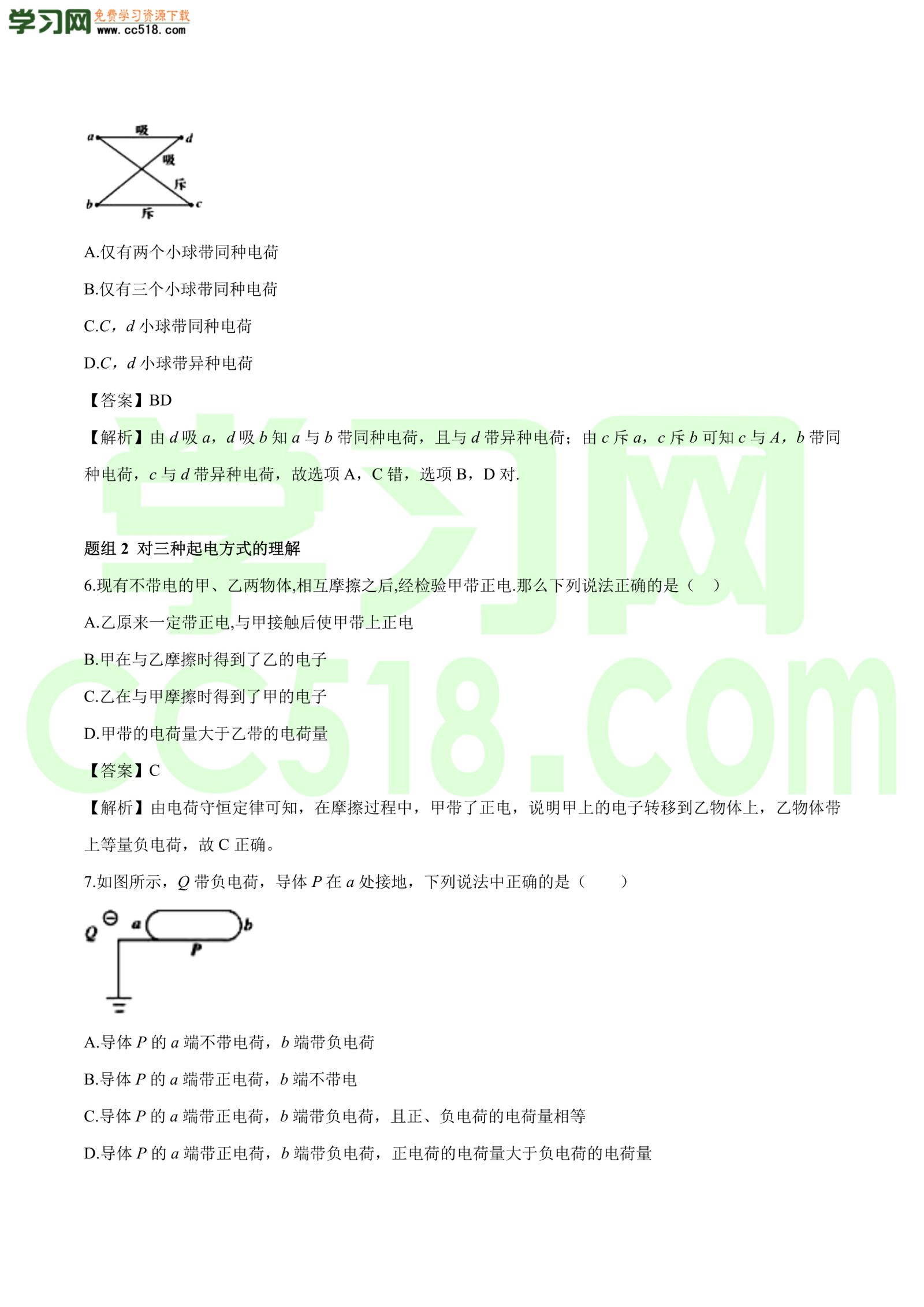 高二物理：电荷及其守恒定律专题训练