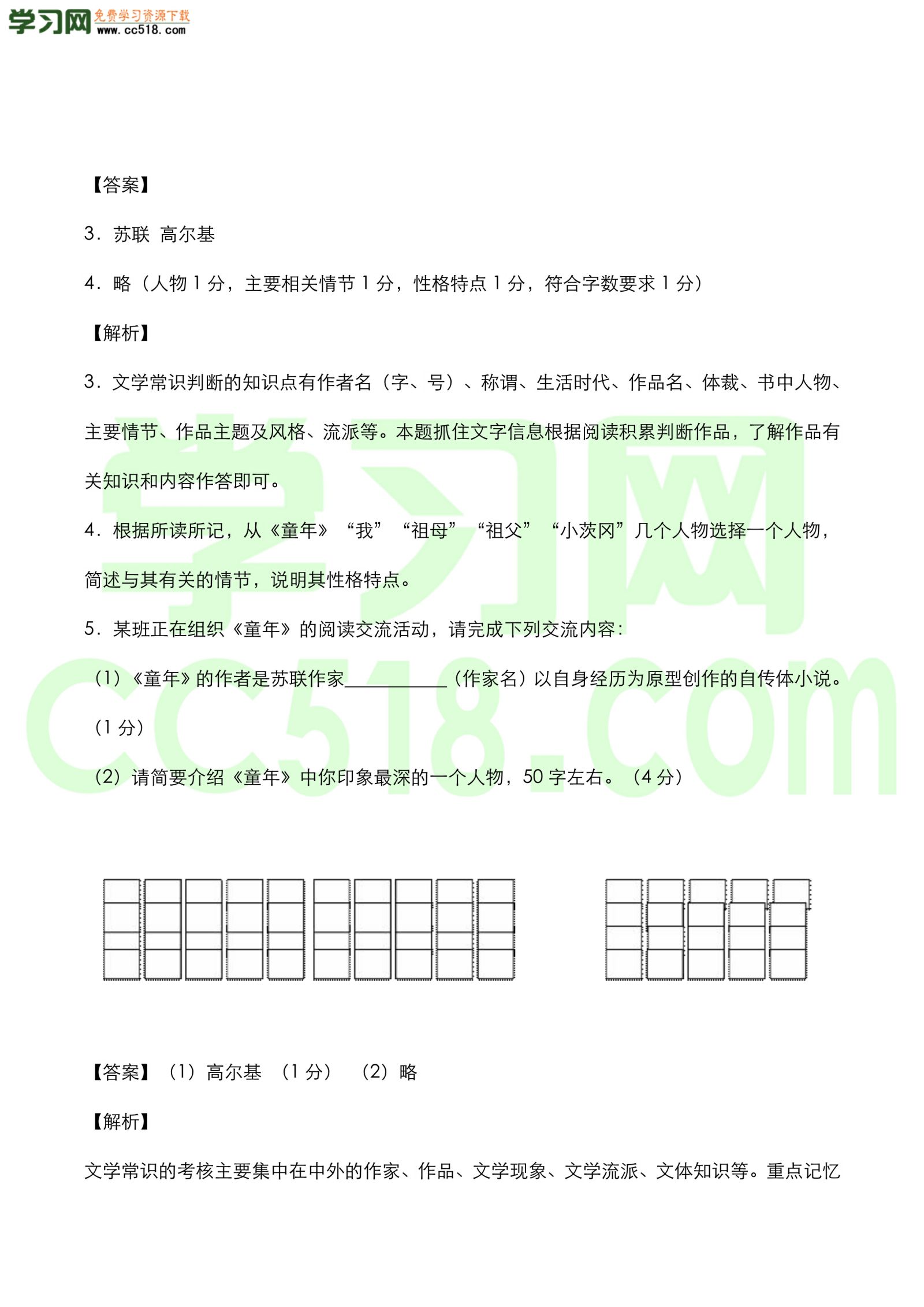 中考语文名著《童年》知识点梳理