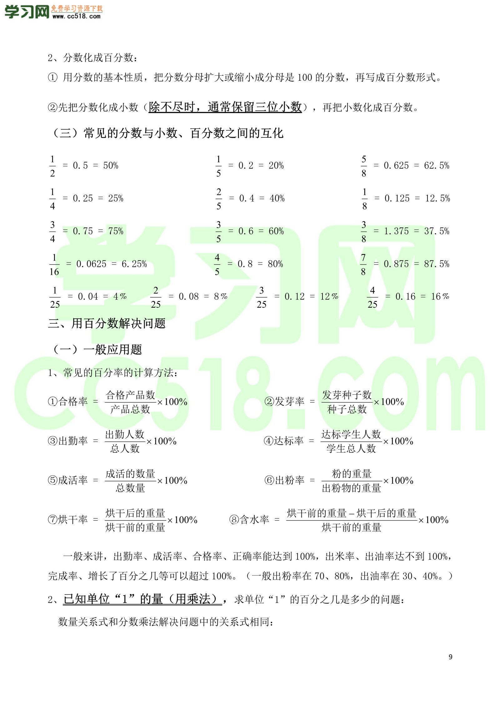 六年级数学上册各单元知识学习清单（人教版）