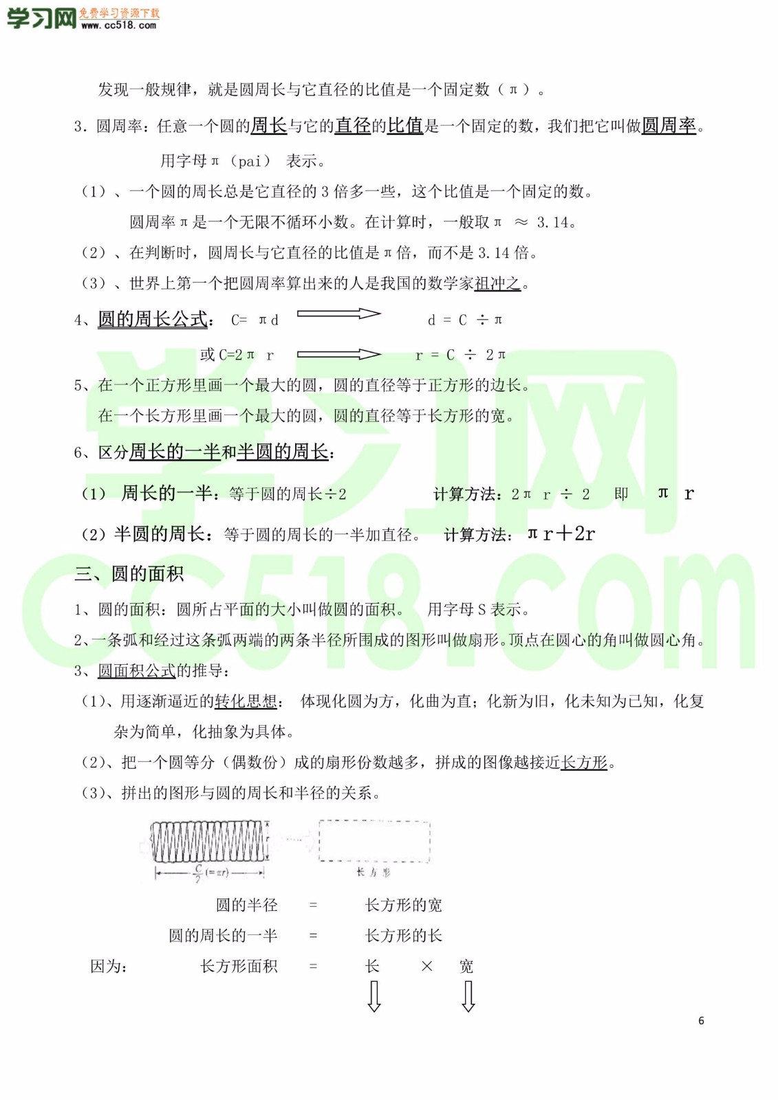 六年级数学上册各单元知识学习清单（人教版）