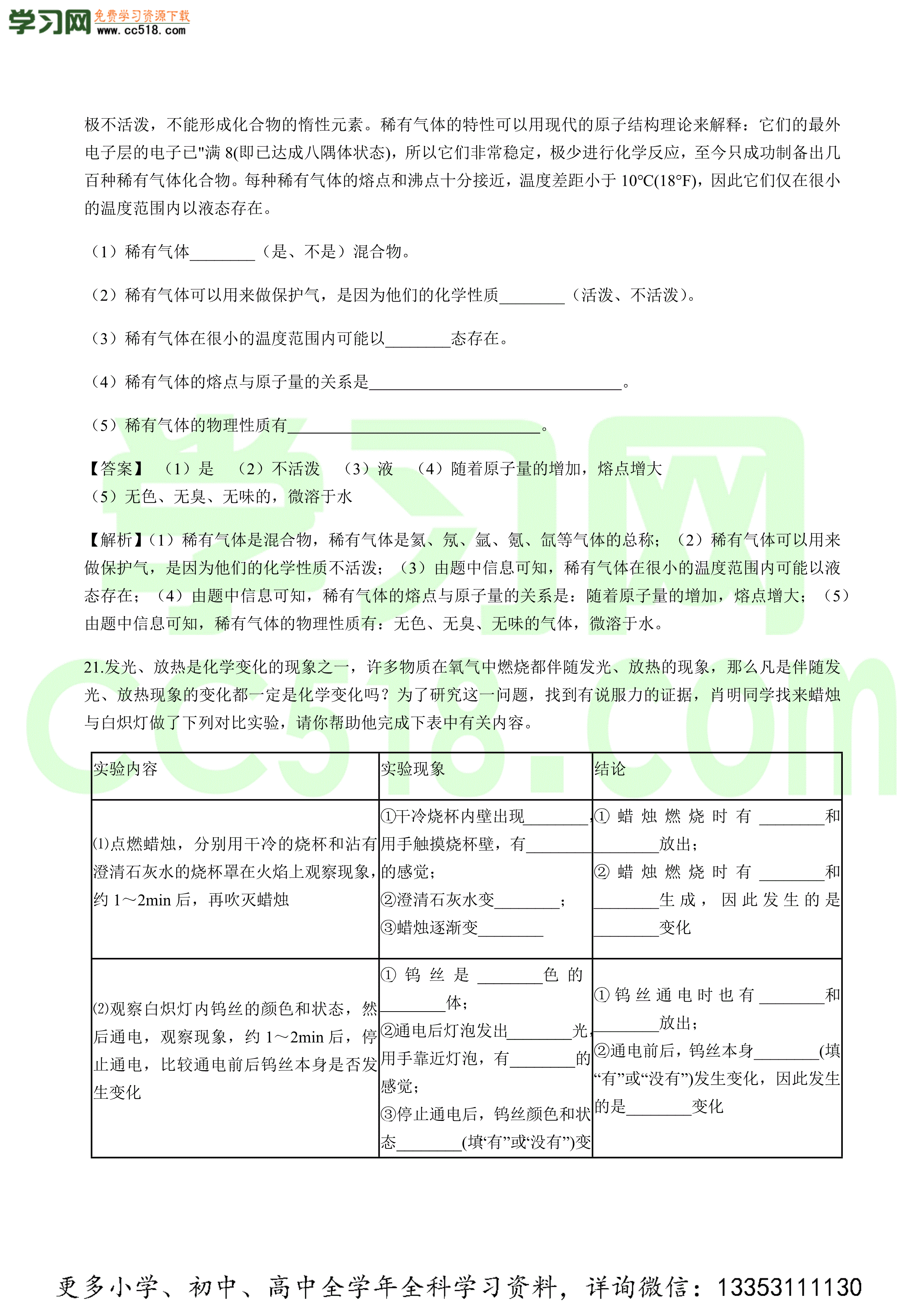 2020-2021学年初三化学上学期期中测试卷（沪教版）