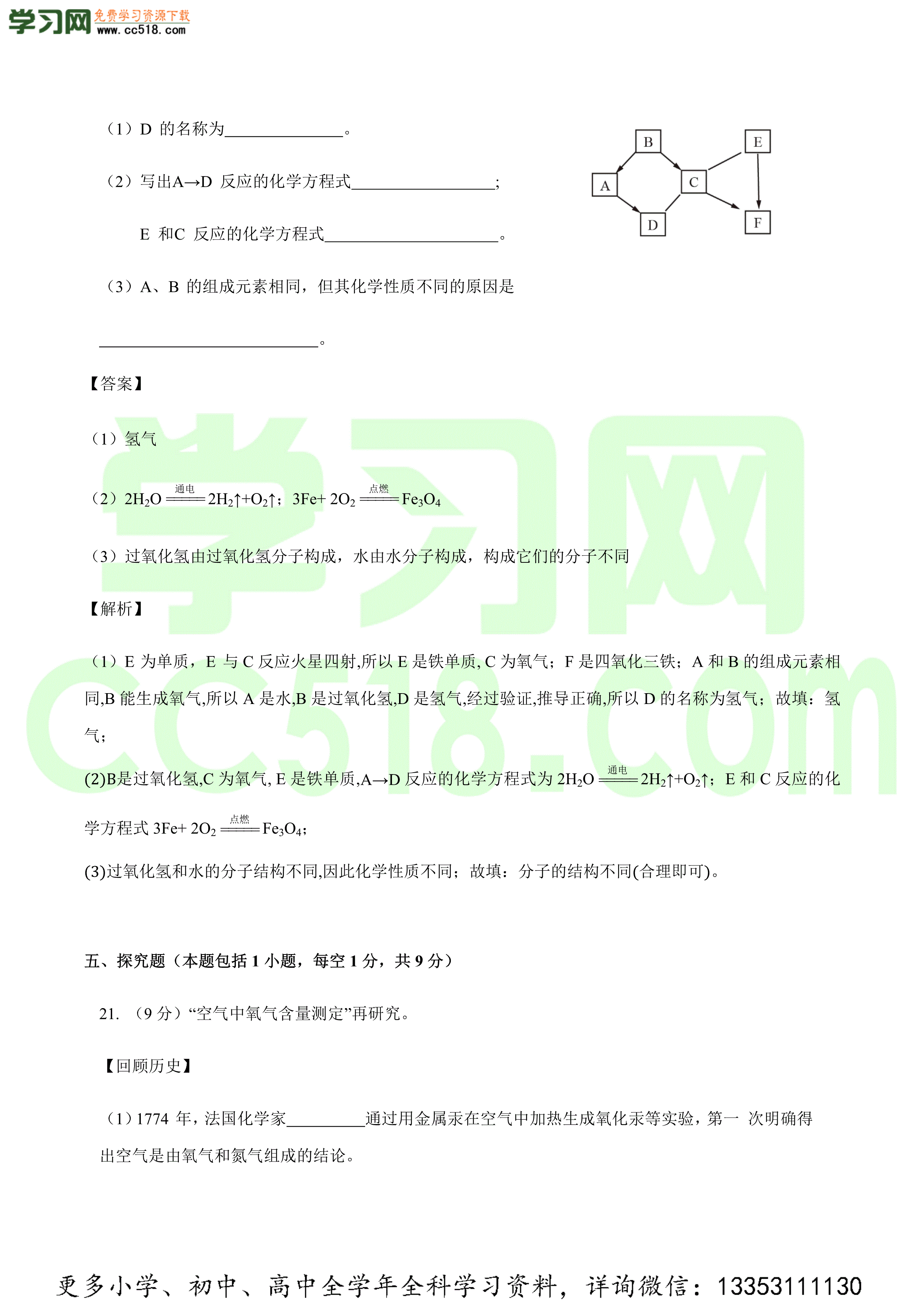 2020-2021学年初三化学上学期期中测试卷（南京专用）