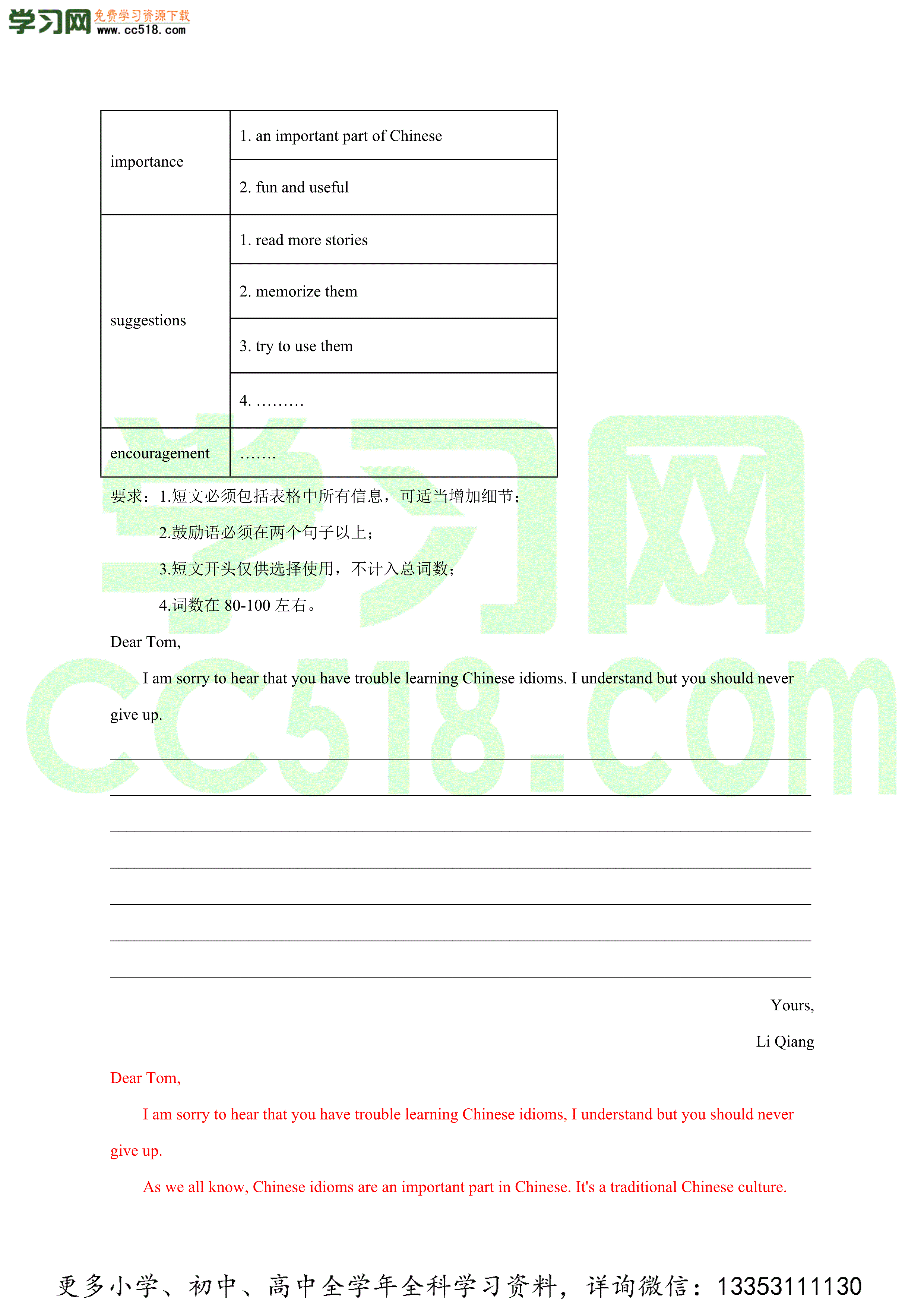 2020-2021学年人教版初三英语全册写作训练