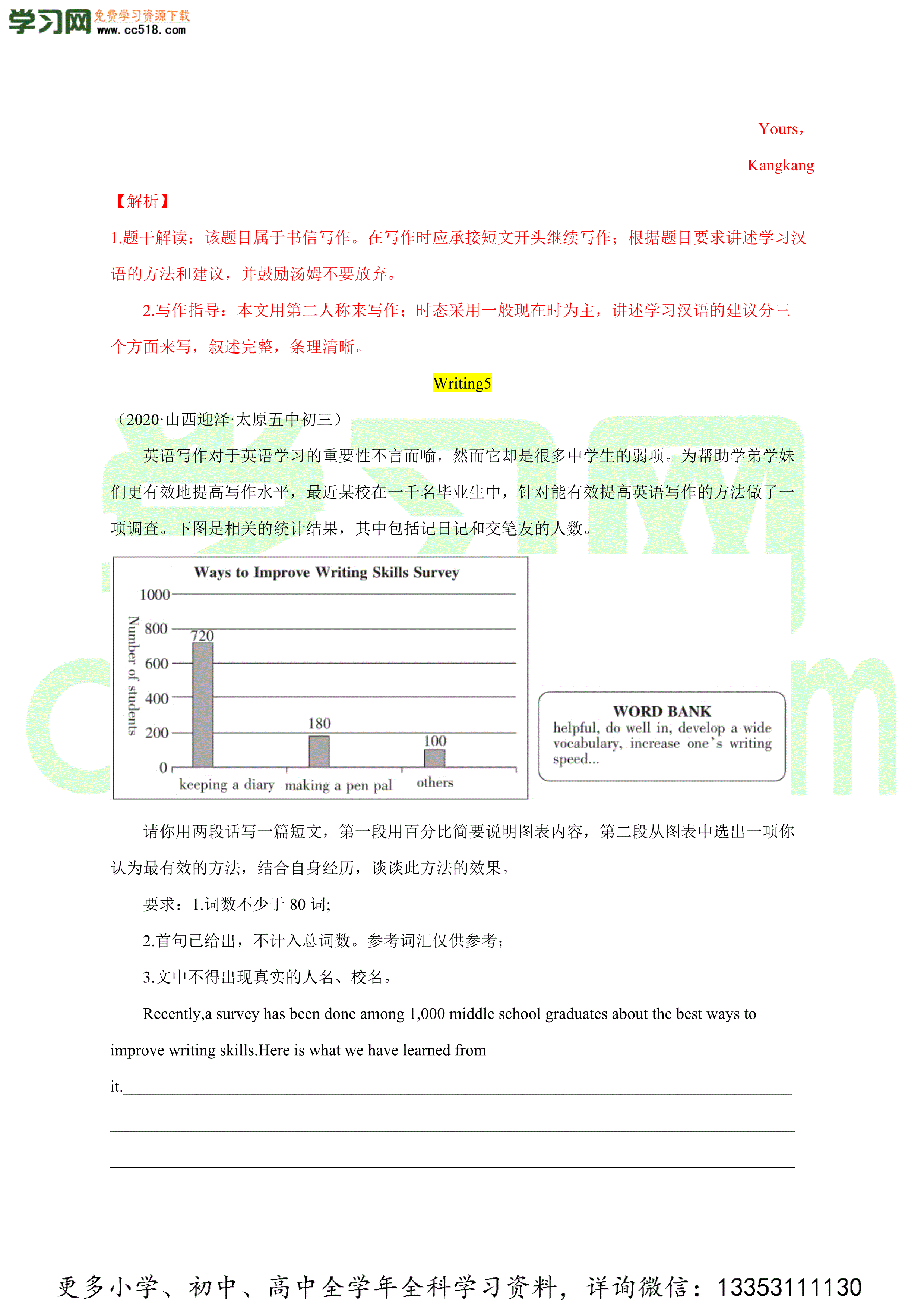 2020-2021学年人教版初三英语全册写作训练