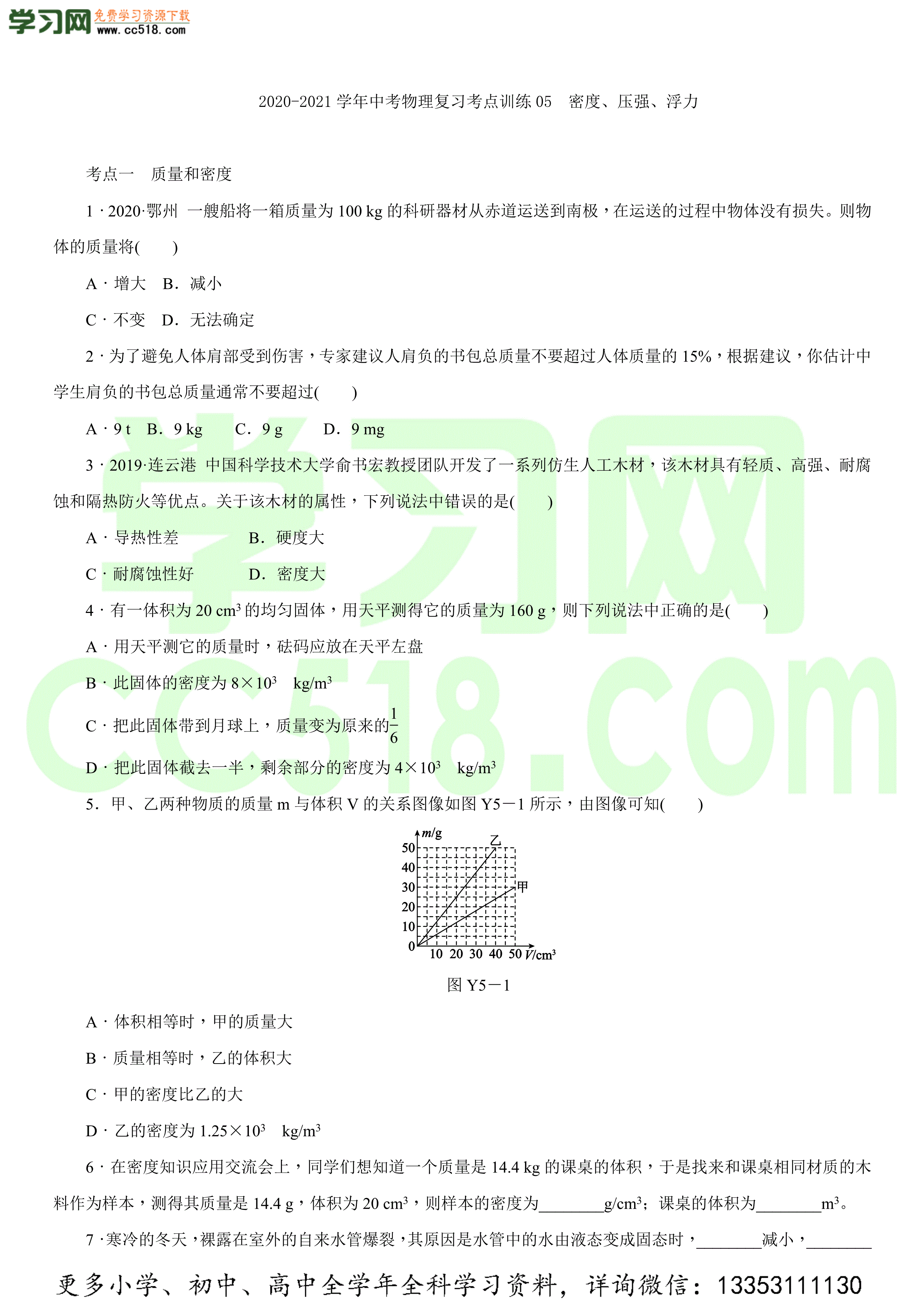 2020-2021学年中考物理复习考点分类训练