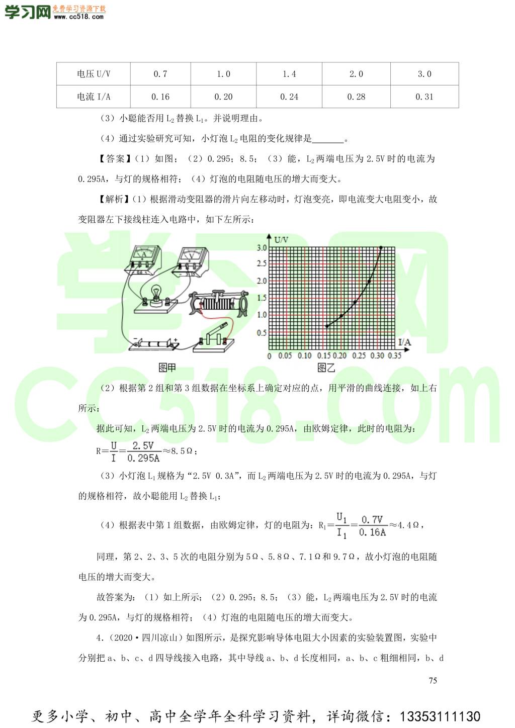 2018-2020近三年中考物理真题分类汇编19电学实验探究题（附解析）