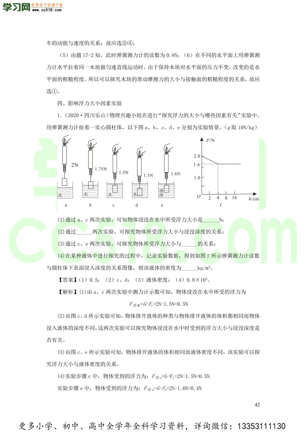 2018-2020近三年中考物理真题分类汇编15力学实验探究题（附解析）