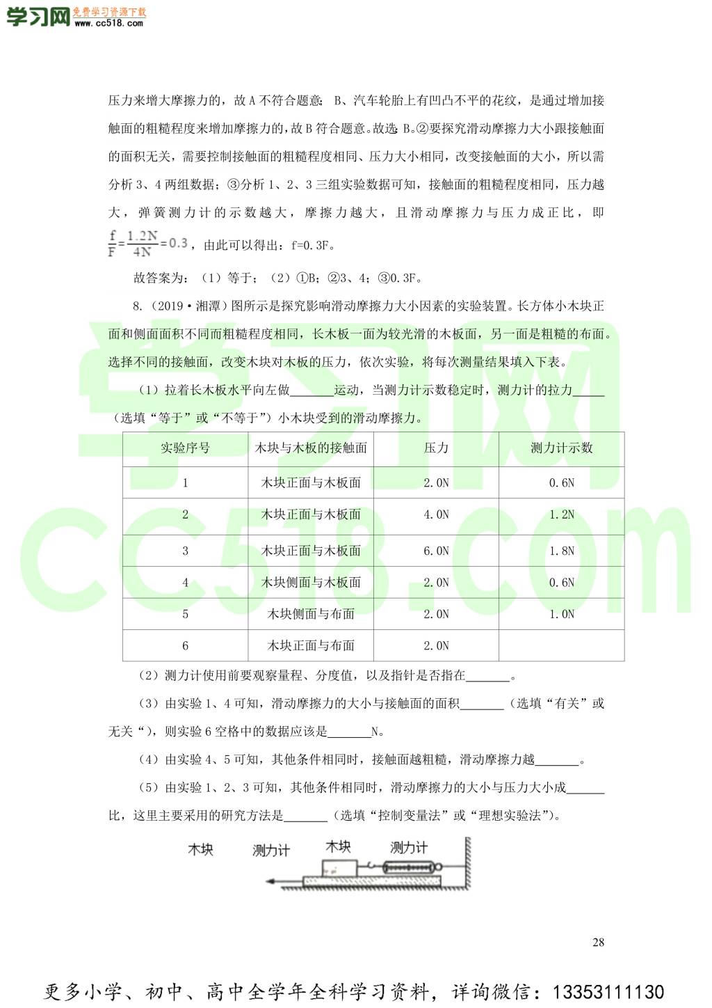 2018-2020近三年中考物理真题分类汇编15力学实验探究题（附解析）