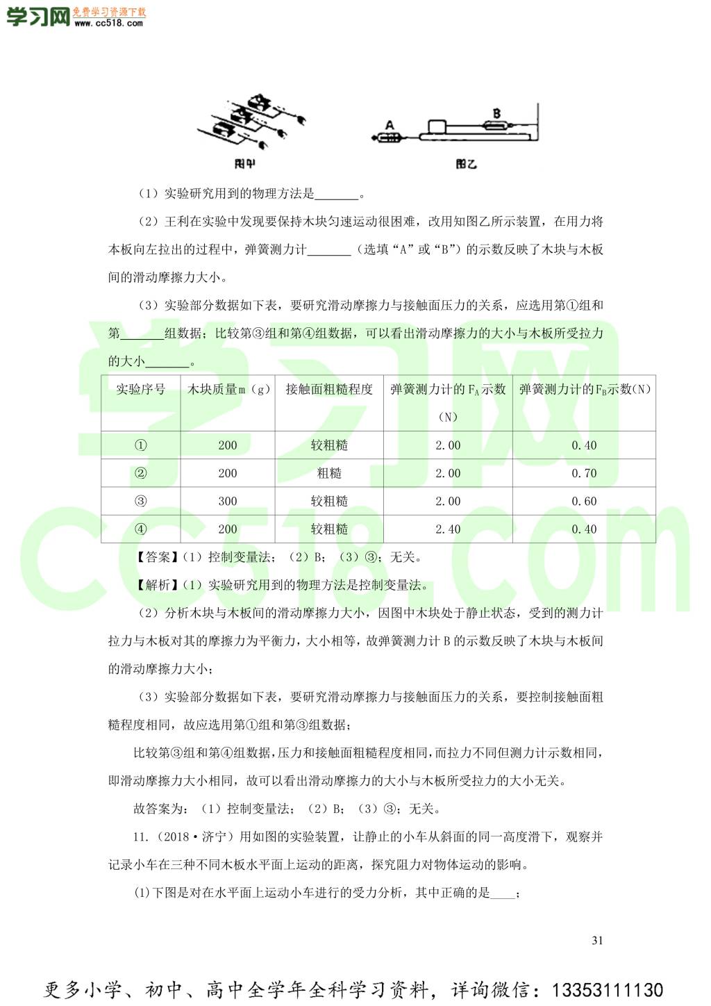 2018-2020近三年中考物理真题分类汇编15力学实验探究题（附解析）