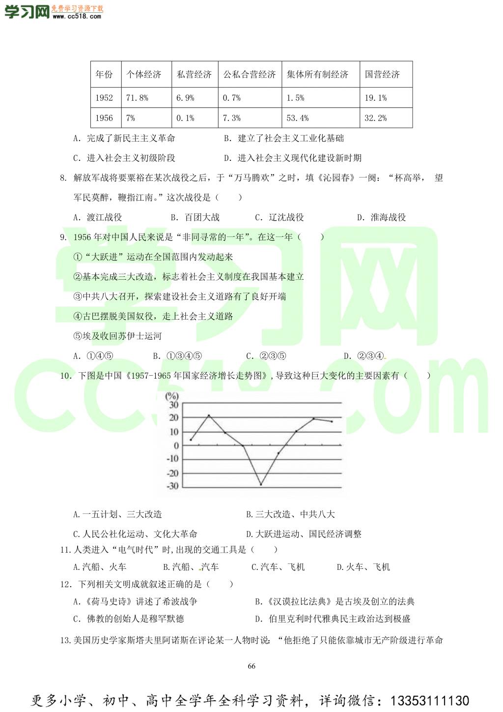 2018年河北衡水市中考模拟七科试题与答案汇总