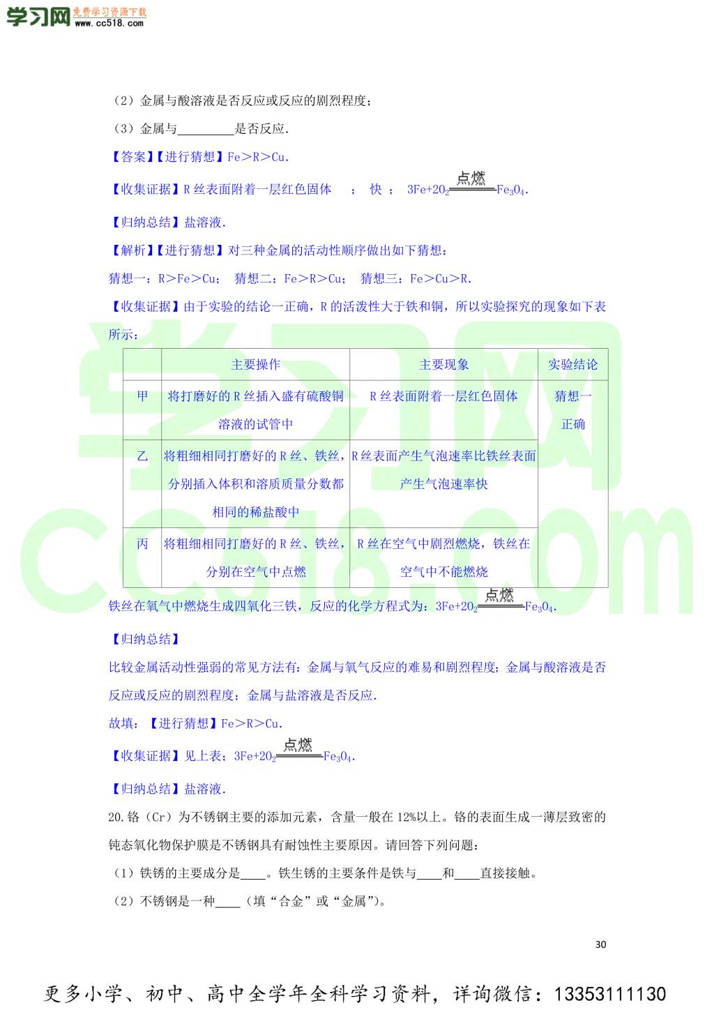 九年级化学考点复习专题训练二金属和金属材料试题