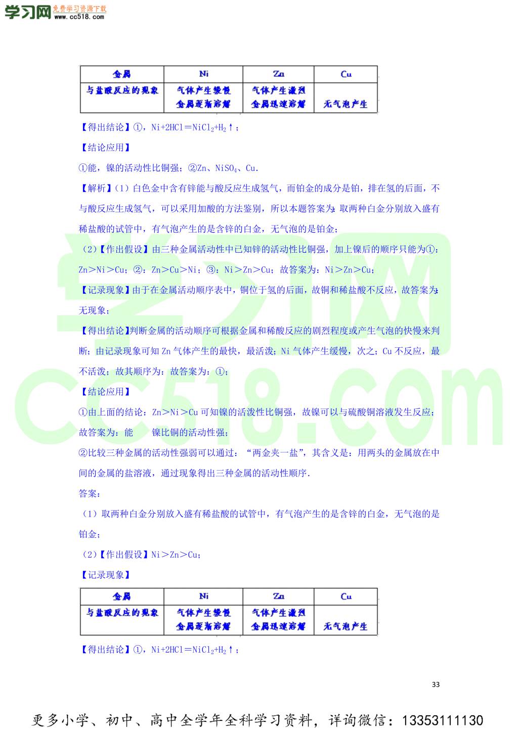 九年级化学考点复习专题训练二金属和金属材料试题