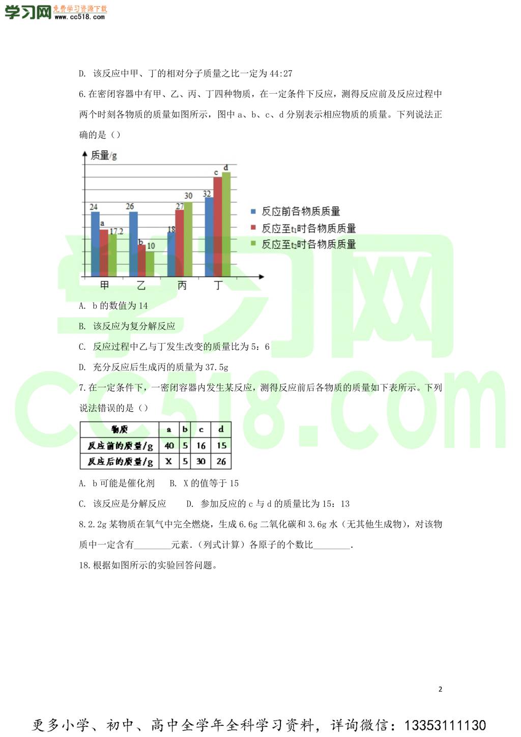 九年级化学考点复习专题训练一化学方程式试题