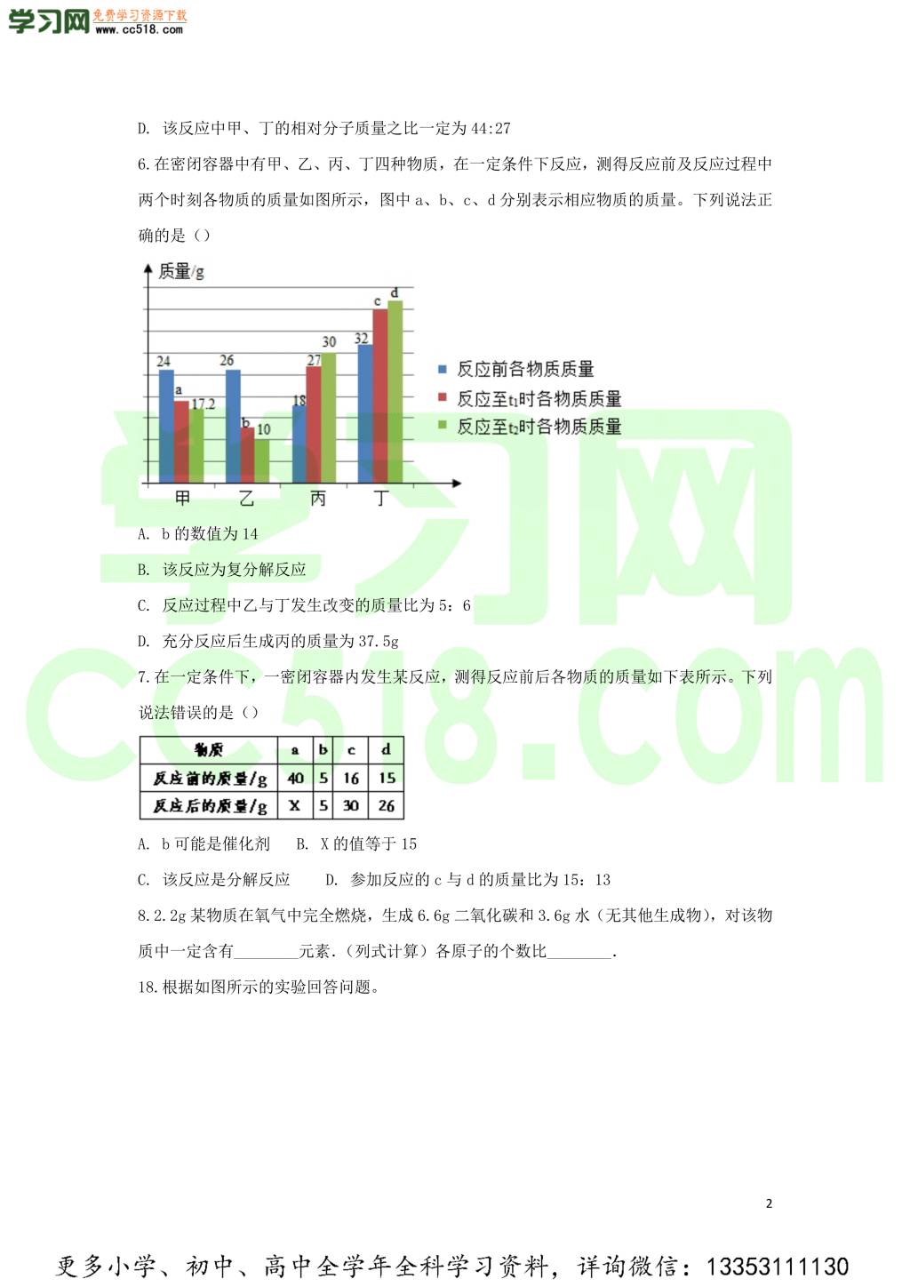 九年级化学考点复习专题训练一化学方程式试题