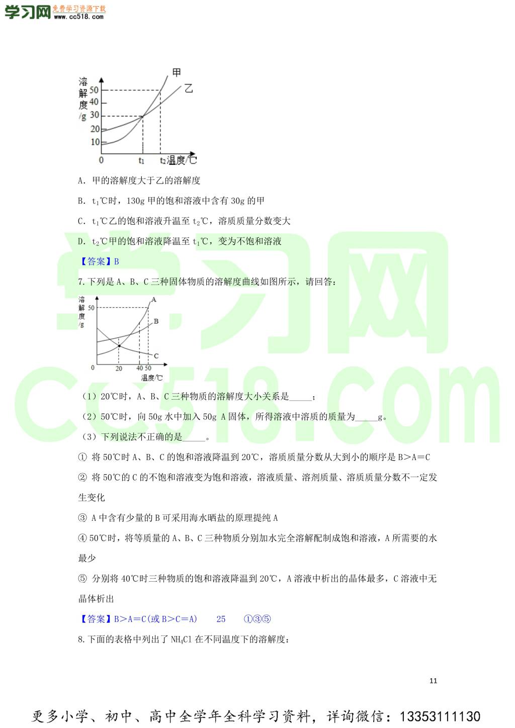 九年级化学考点复习专题训练十七溶液试题