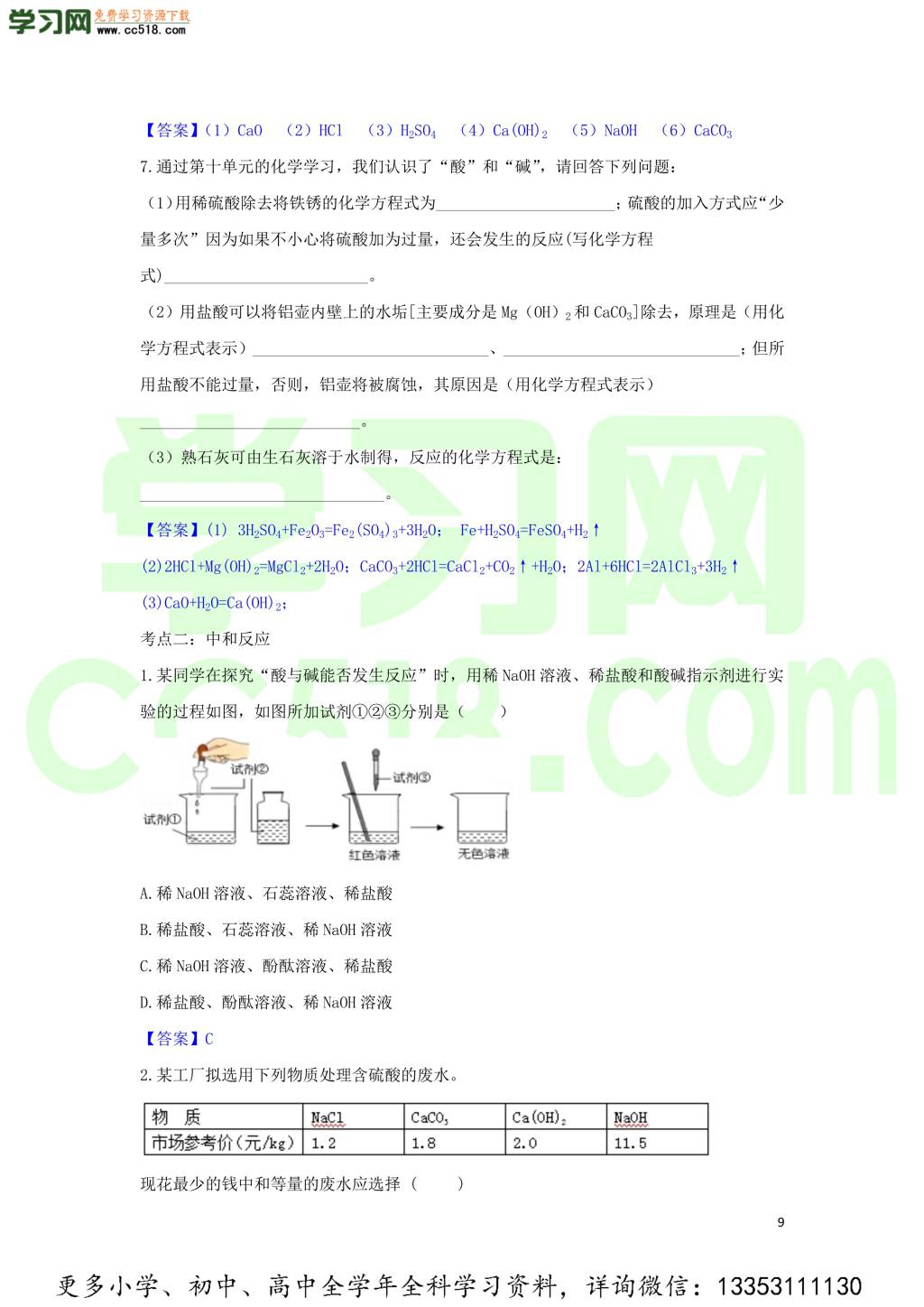 九年级化学考点复习专题训练二十二酸和碱试题