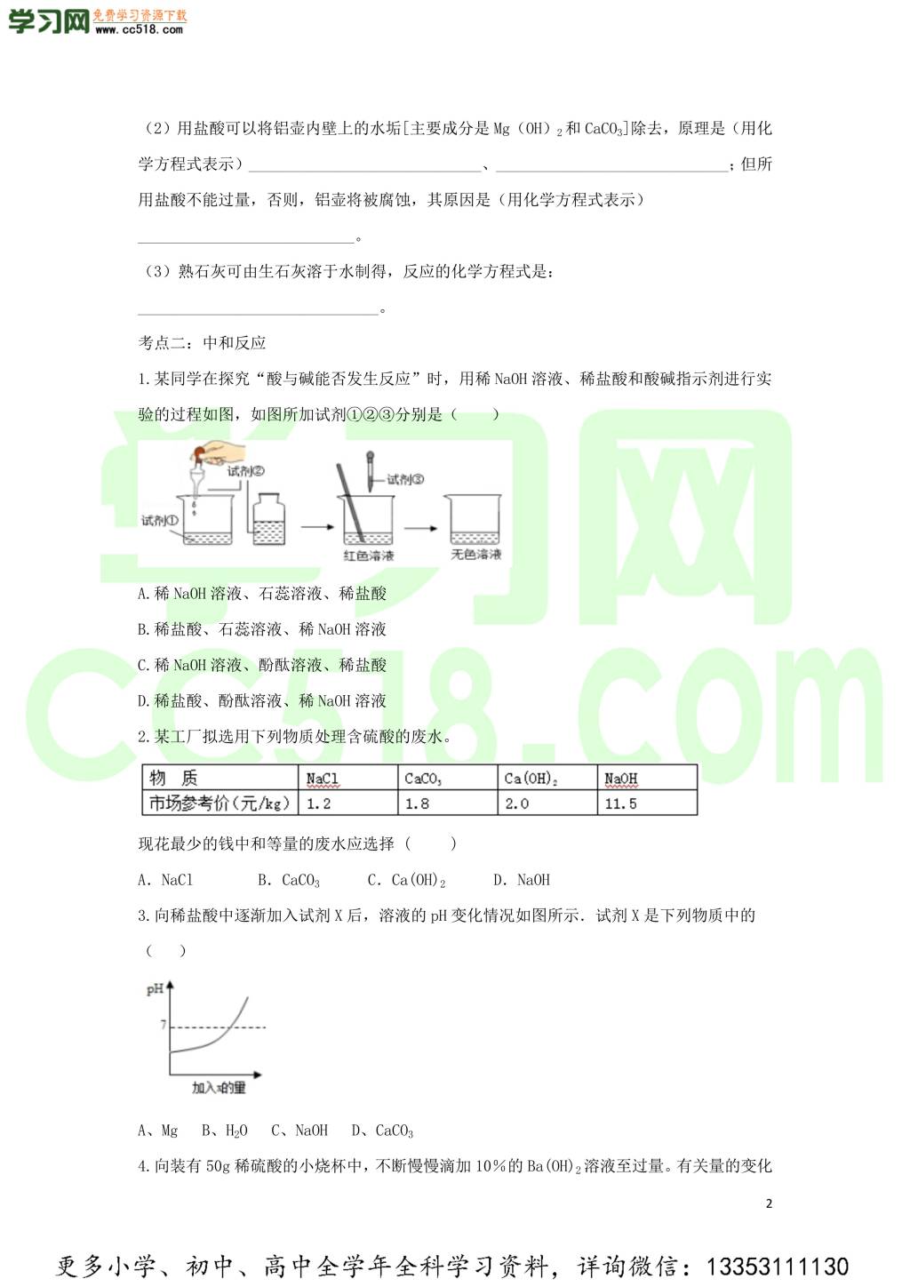 九年级化学考点复习专题训练二十二酸和碱试题