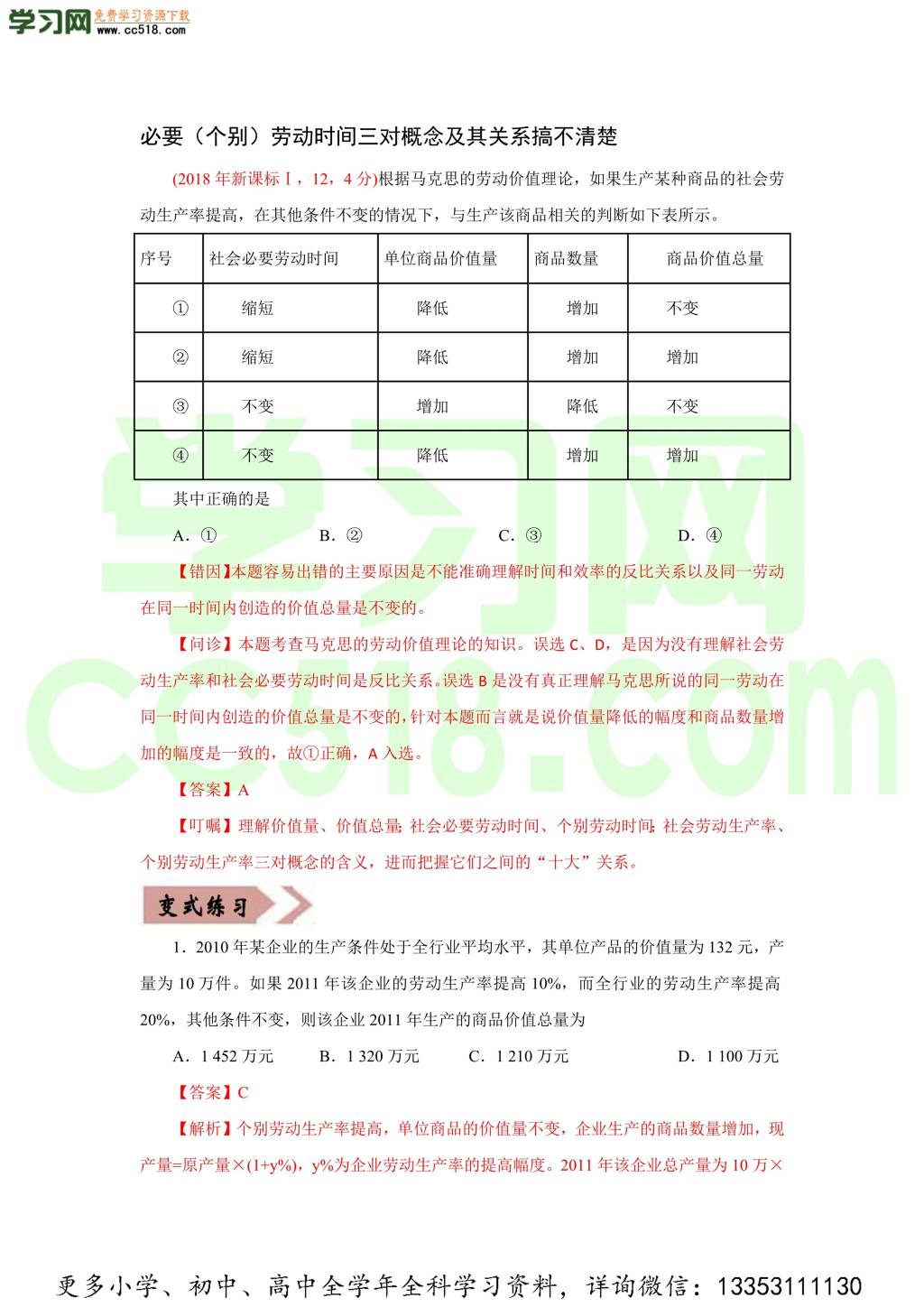 2020-2021学年高三政治一轮复习易错题