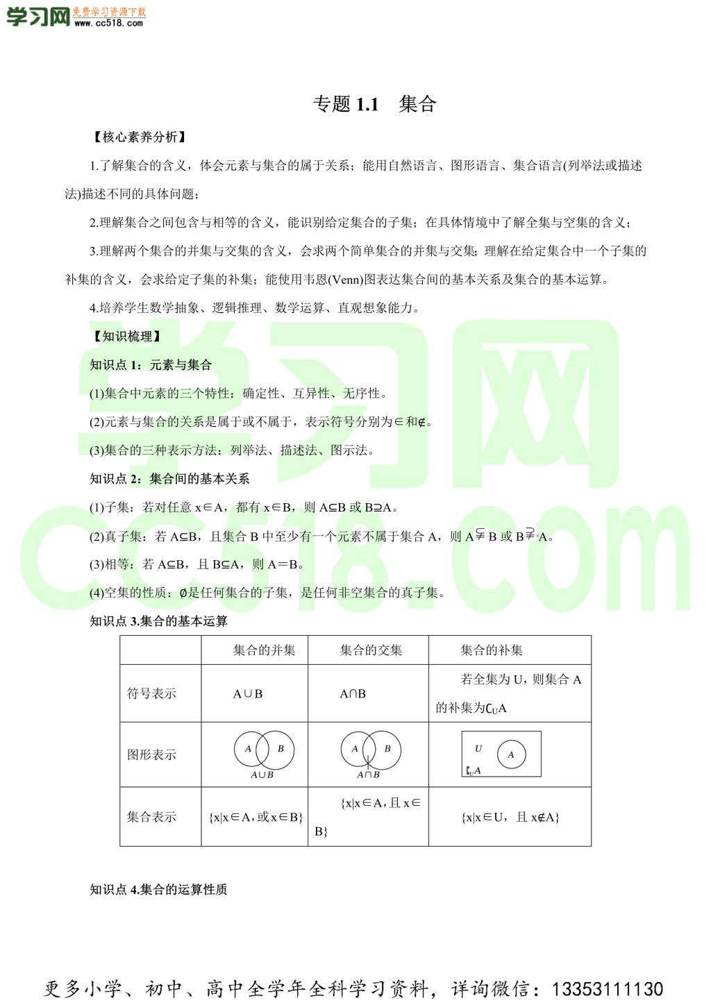 2020-2021学年文科版高三数学一轮复习知识点讲解（一）