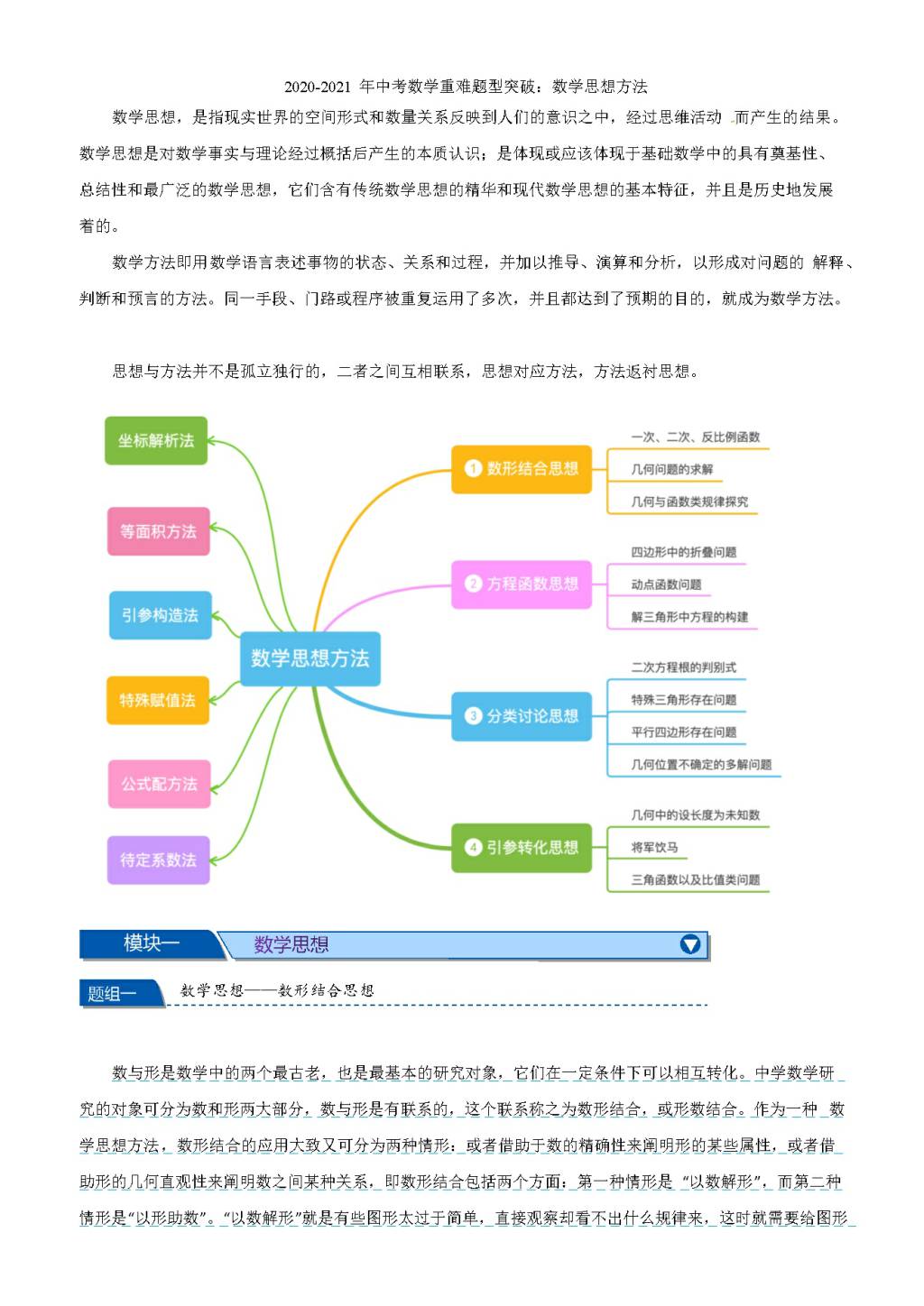 2020-2021年中考数学重难题型突破：数学思想方法（文件编号：21011508）