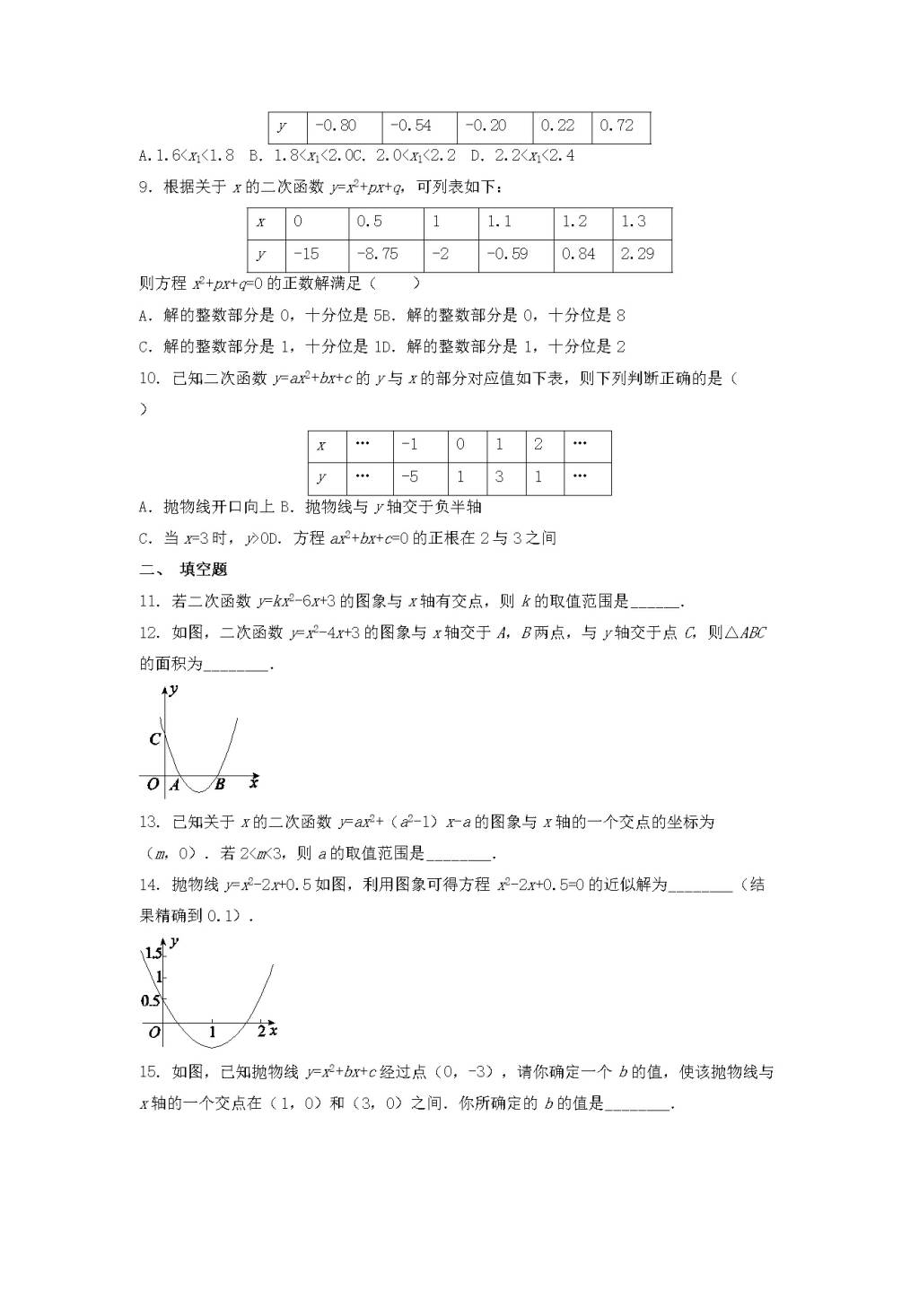 九年级数学下册第5章 对函数的再探索5.6二次函数的图象与一元二次方程同步练习（附答案青岛版）（文件编号：21011813）