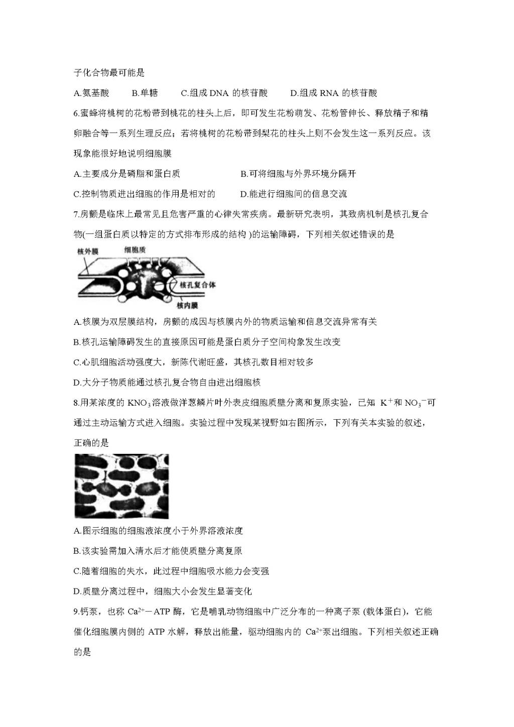 湖南省名校联考联合体2020-2021高一生物12月联考试题（word版附答案）（文件编号：21020203）