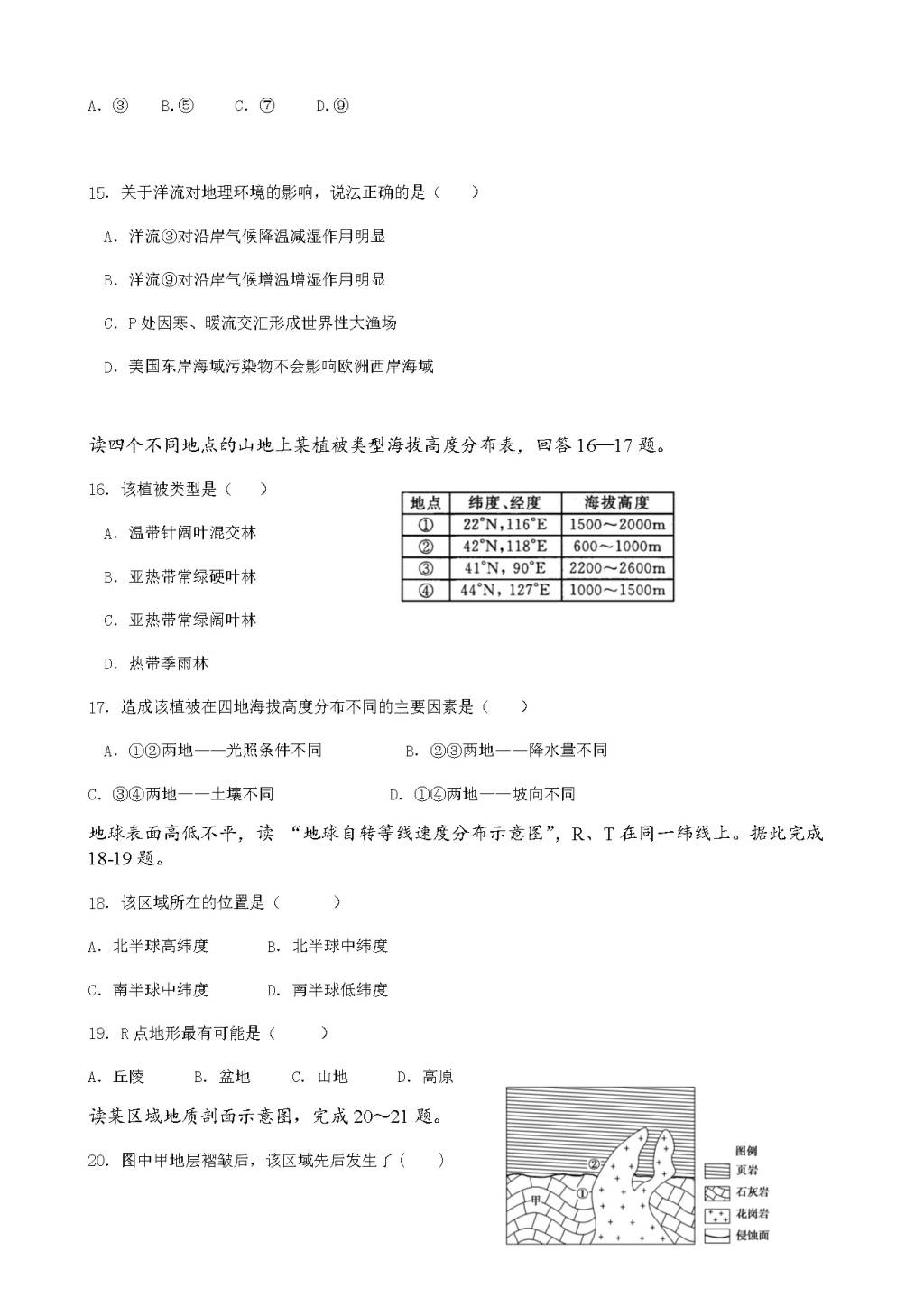 黑龙江省大庆铁人中学高一下学期开学考试（3月）地理（含答案）（文件编号：21021510）