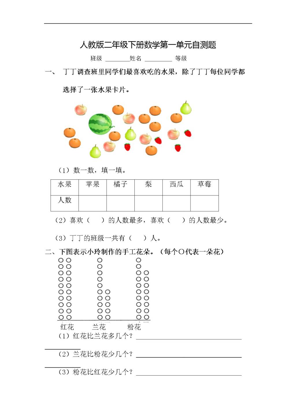 人教版二年级下册数学第一单元自测题（文件编号：21031123）