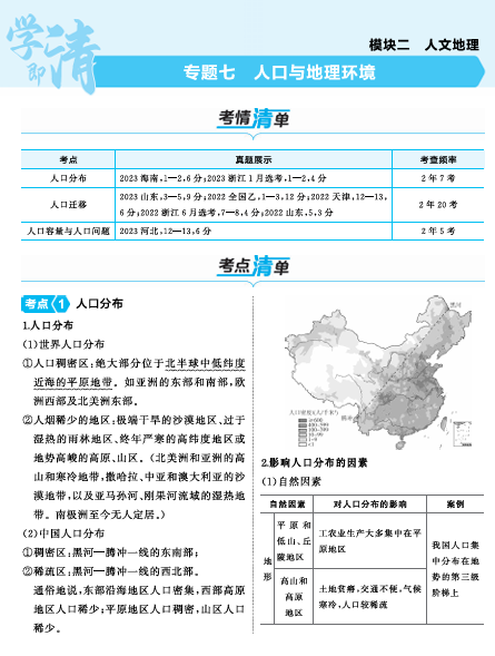  2025版.新高考版.高考总复习.地理知识清单+考法清单-专题七 人口与地理环境OK