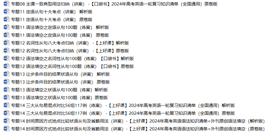 2025年高考英语一轮复习知识清单