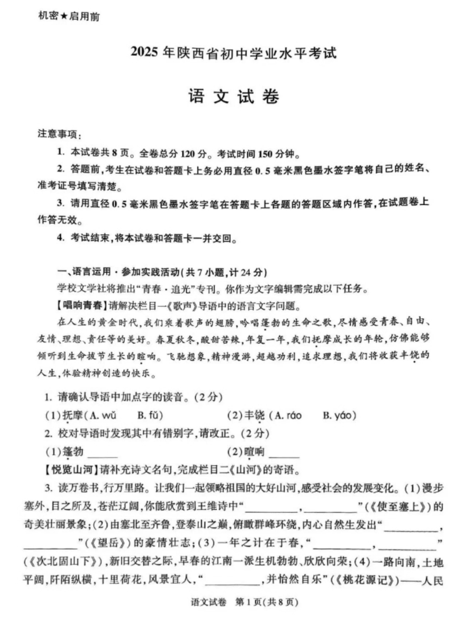 2025年陕西省中考语文真题