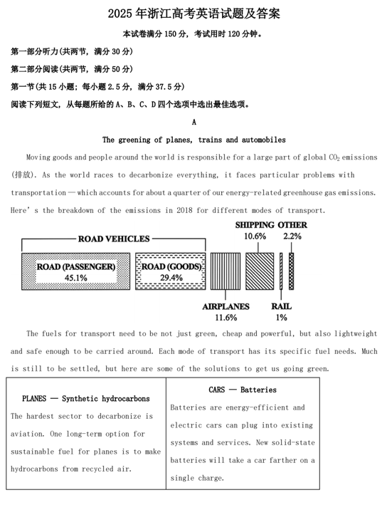 2025年浙江高考英语试题及答案