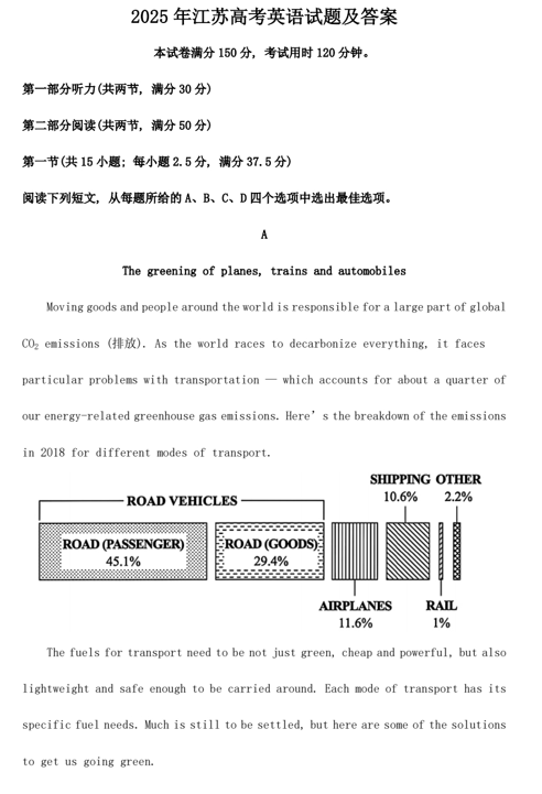 2025年江苏高考英语试题及答案