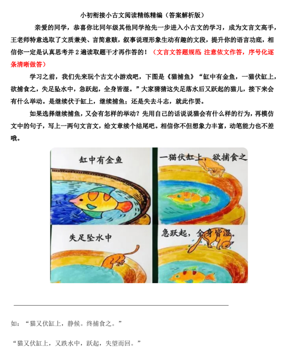 小初衔接小古文阅读精练精编+++71页(知识点)统编版语文六年级下册 小初衔接小古文阅读精练精编+++71页(知识点)统编版语文六年级下册