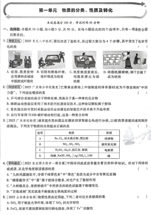2026版一轮复习单元滚动双测卷化学 2026版一轮复习单元滚动双测卷化学