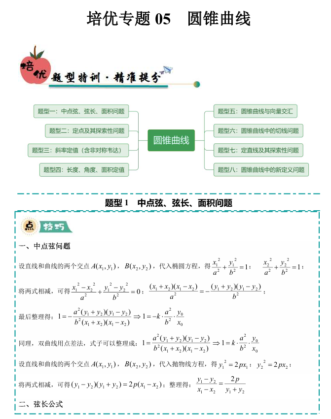 【大题精做】冲刺2025年高考数学大题突破+限时集训(新高考专用)培优专题05 圆锥曲线(8大题型) 【大题精做】冲刺2025年高考数学大题突破+限时集训(新高考专用)培优专题05 圆锥曲线(8大题型)